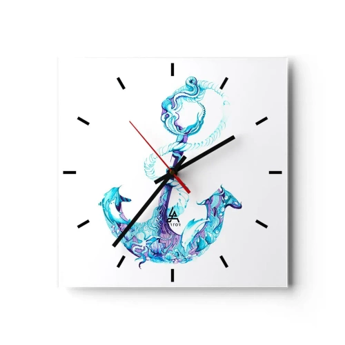 Horloge murale - Pendule murale - Ancre abstraite dans des tons de bleu avec des détails nautiques - 30x30cm - Le confident des secrets de la mer - Décoration murale moderne pour le salon et la chambre ARTTOR
