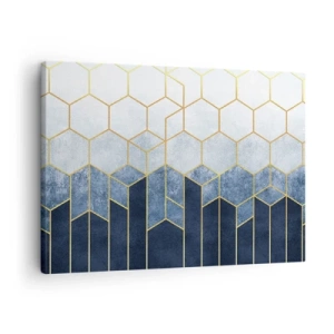 Impression sur toile - Image sur toile - Motif géométrique dans les tons or et bleu marine - 70x50cm - Composition en rythme syncopé - Décoration murale moderne pour le salon et la chambre ARTTOR