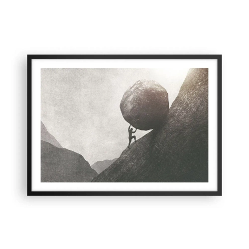 Affiche dans un cadre noir - Poster - Un homme escaladant un énorme rocher sur une colline - 70x50cm - Je crois contre tout espoir - Décoration murale moderne pour le salon et la chambre ARTTOR