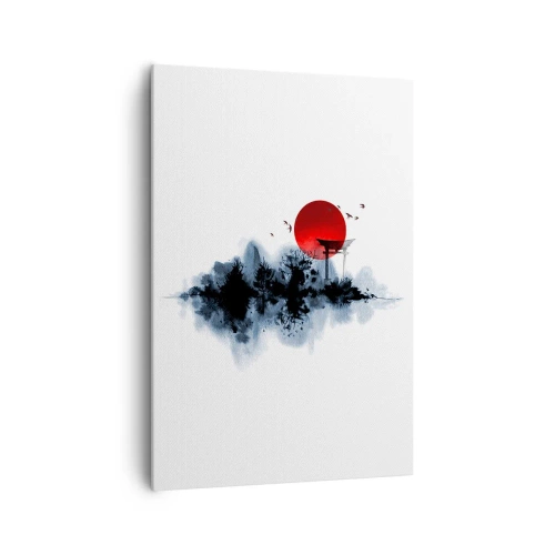 Impression sur toile - Image sur toile - Soleil rouge sur un paysage pittoresque avec torii - 70x100cm - Vue japonnaise - Décoration murale moderne pour le salon et la chambre ARTTOR