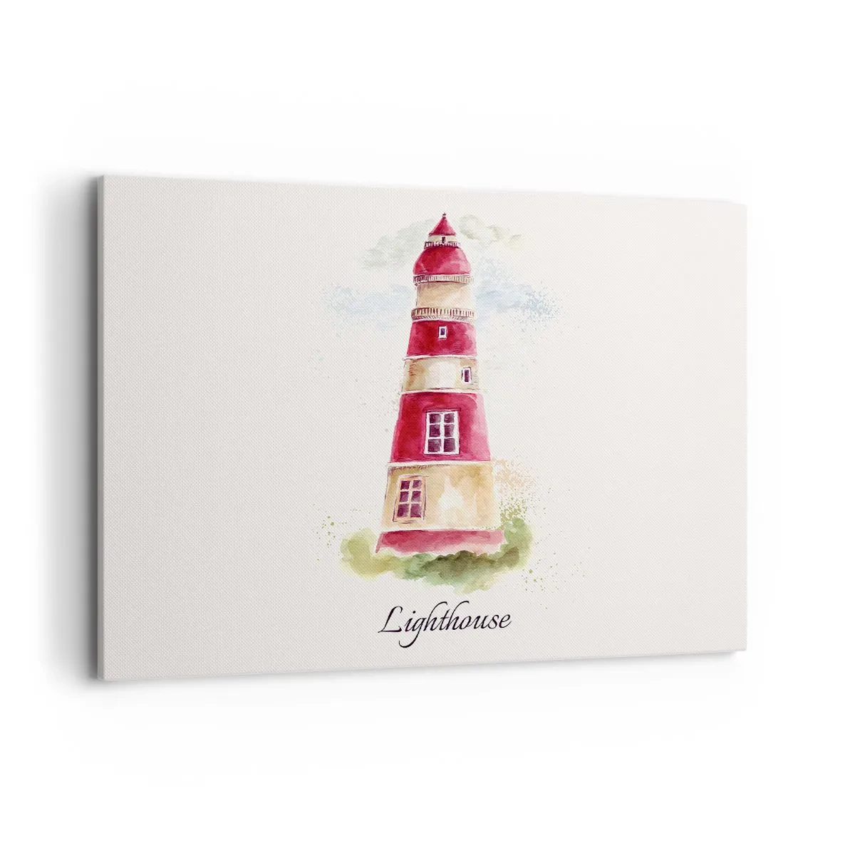 Impression sur toile - Image sur toile - Une aquarelle représentant un phare sur fond clair avec une inscription - 100x70cm - Il y a toujours beau temps autour - Décoration murale moderne pour le salon et la chambre ARTTOR