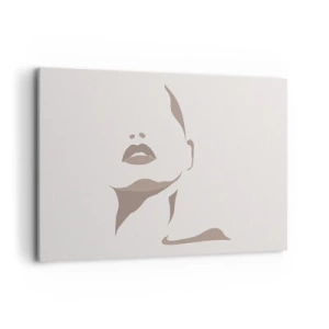 Impression sur toile - Image sur toile - Contour minimaliste du visage d'une femme dans des tons beiges délicats - 100x70cm - Fait de lumière et d'ombre - Décoration murale moderne pour le salon et la chambre ARTTOR
