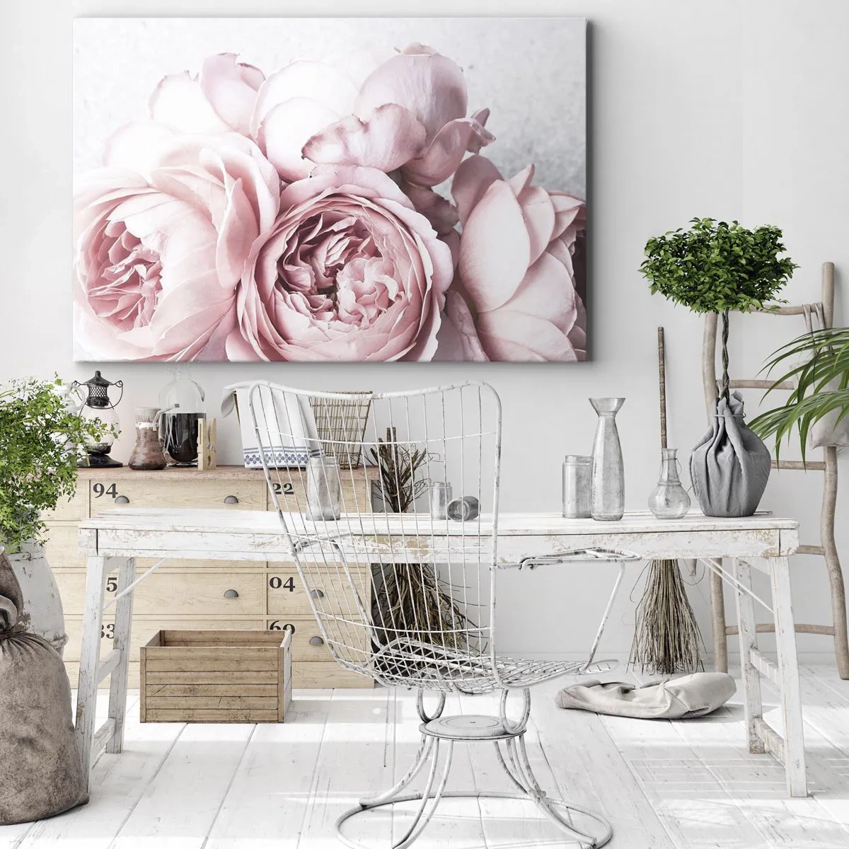 Impression sur toile - Image sur toile - Pivoines roses dans une lumière douce sur un fond clair - 70x50cm - Pour les romantiques - Décoration murale moderne pour le salon et la chambre ARTTOR