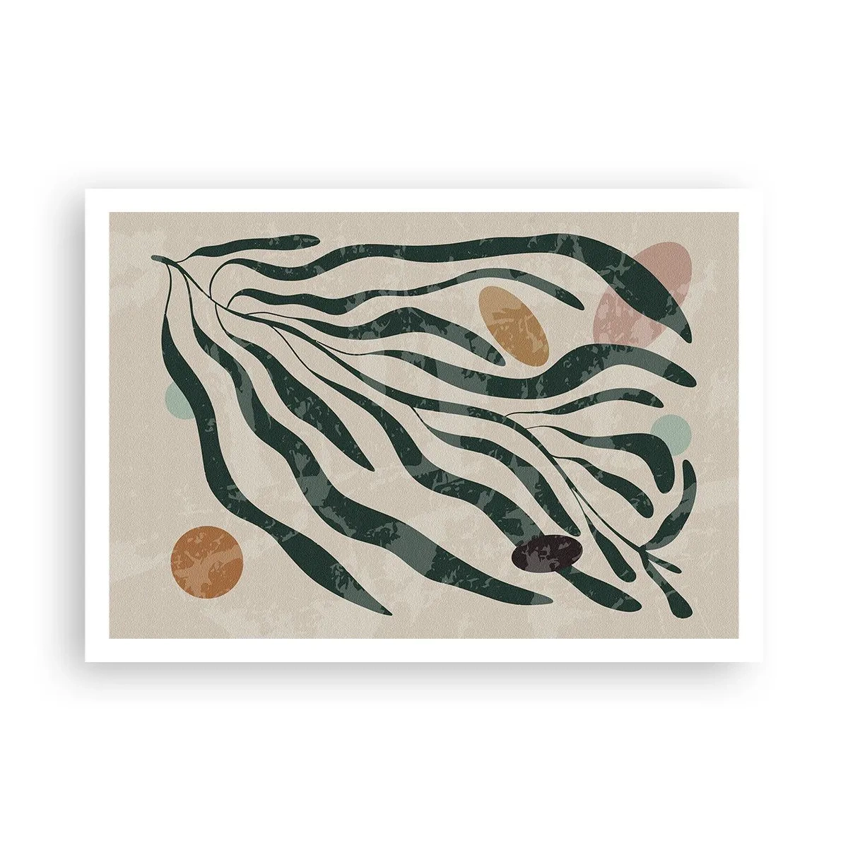 Affiche - Poster - Lignes et formes organiques en vert et beige - 100x70cm - Parmi la verdure - Décoration murale moderne pour le salon et la chambre ARTTOR