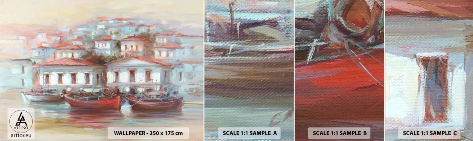 Échantillon De Papier Peint Standard Eco - Petite ville heureuse - Architecture, Voilier, port - 100x30 cm