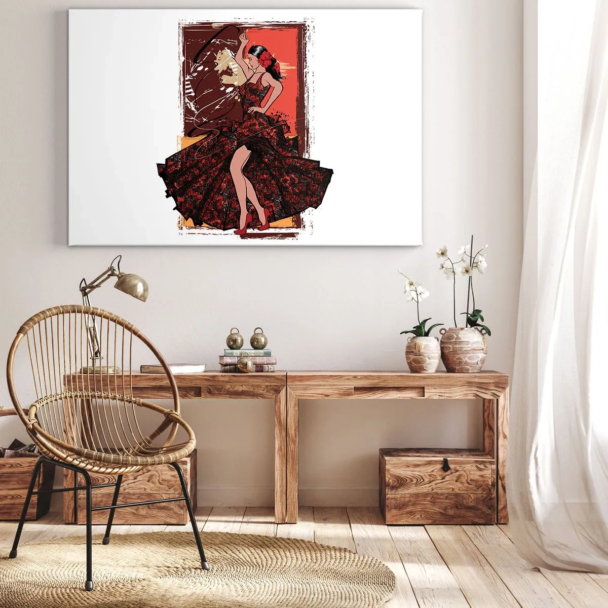 Impression sur toile - Image sur toile - Une danseuse en robe rouge et noire sur fond artistique - 70x50cm - Au rythme du cœur - Décoration murale moderne pour le salon et la chambre ARTTOR