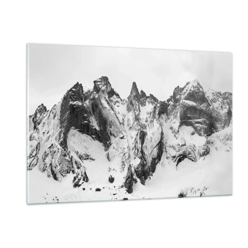 Impression sur verre - Image sur verre - Des sommets enneigés en noir et blanc - 120x80cm - Crête dangereuse de granit - Décoration murale moderne pour le salon et la chambre ARTTOR