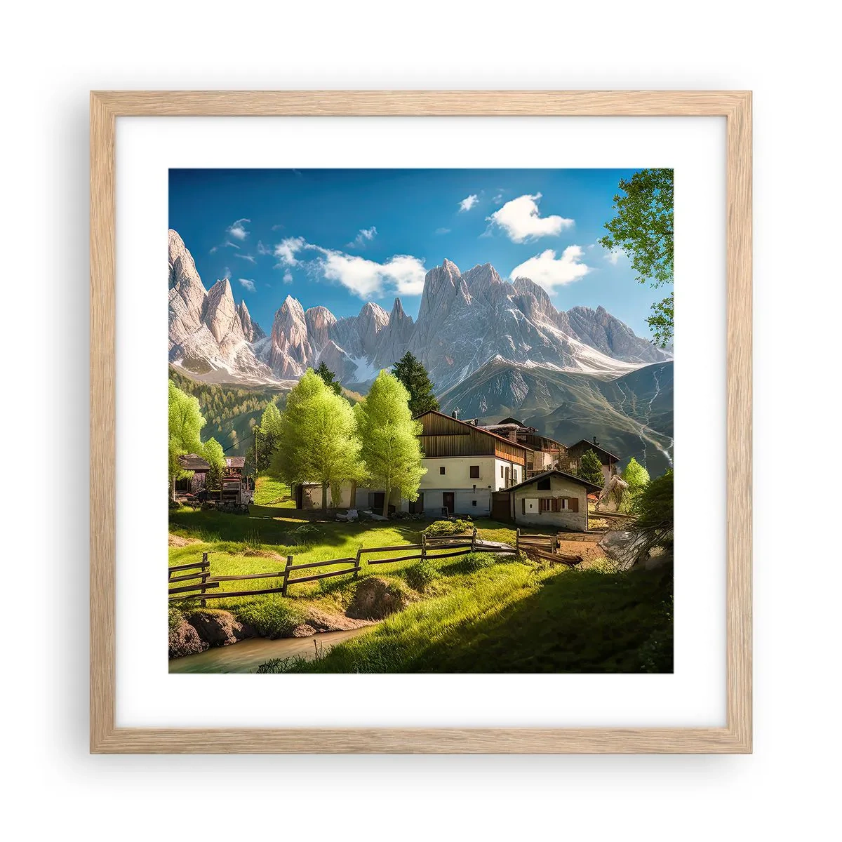 Affiche dans un chêne clair - Poster - Idylle alpine - 40x40 cm