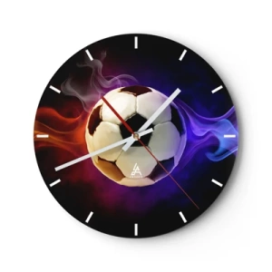 Horloge murale - Pendule murale - Un ballon de football entouré de flammes colorées - 30x30cm - Le pouvoir magique du jeu - Décoration murale moderne pour le salon, la cuisine et la chambre ARTTOR