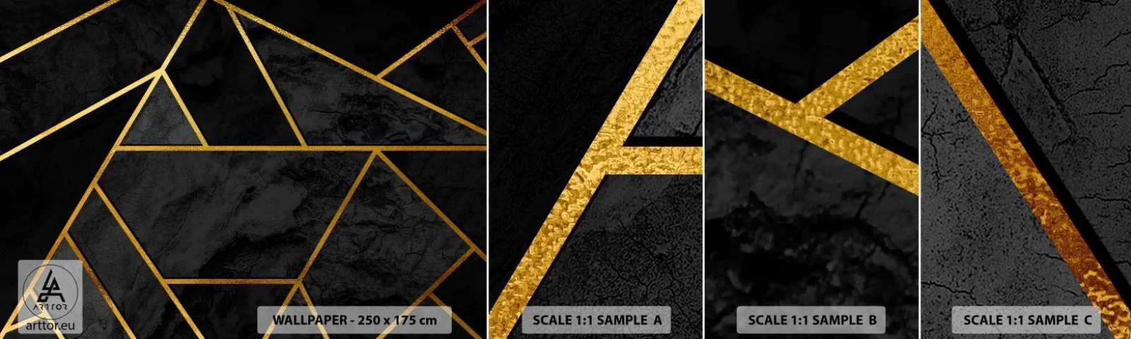 Échantillon de Papier Peint Autocollant Deluxe Sticker - Obscurité et éclat - Abstraction, Morceau, Modèle moderne - 100x30 cm