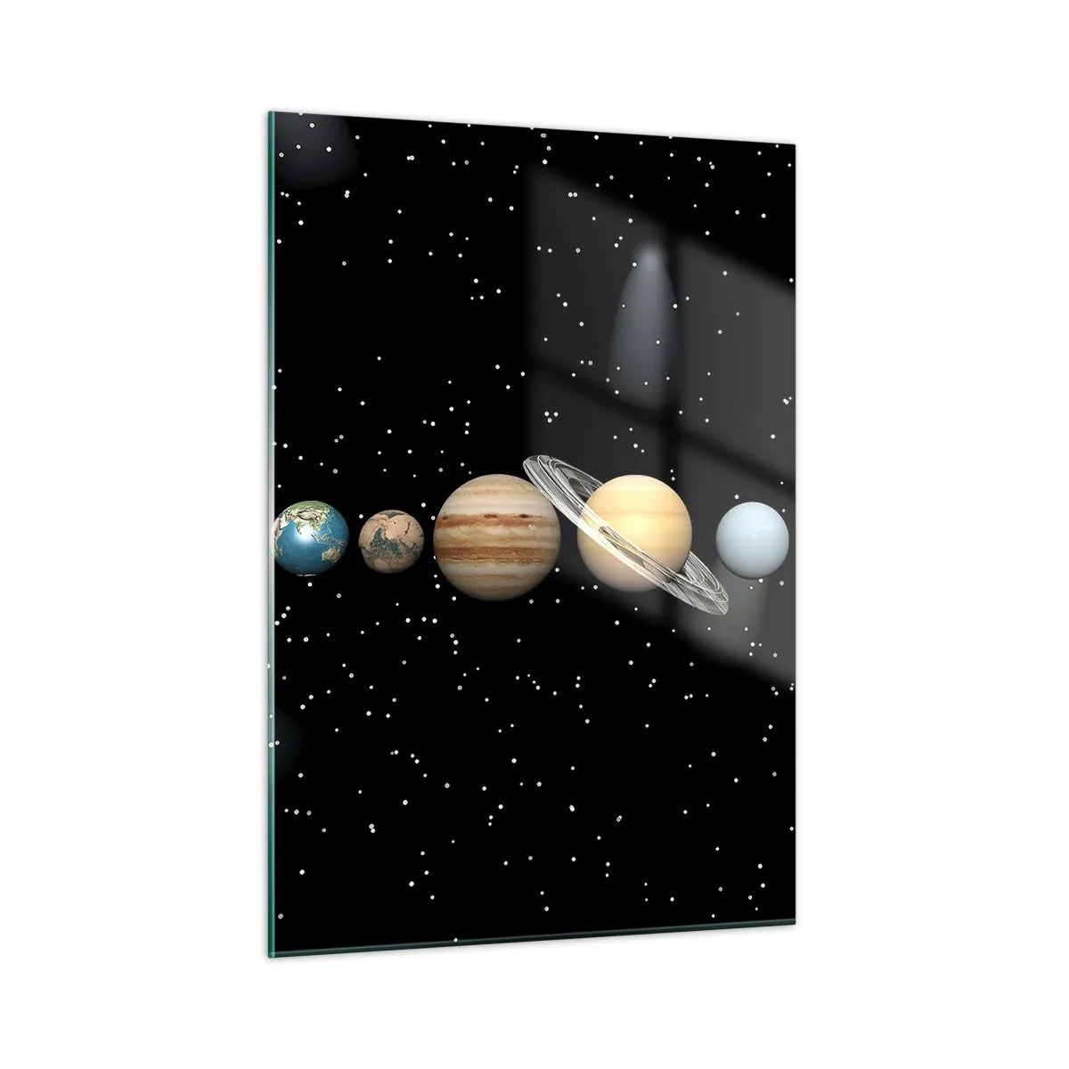 Impression sur verre - Image sur verre - Le système solaire sur fond d'étoiles dans l'espace - 50x70cm - Et les planètes sont folles, sont folles... - Décoration murale moderne pour le salon et la chambre ARTTOR