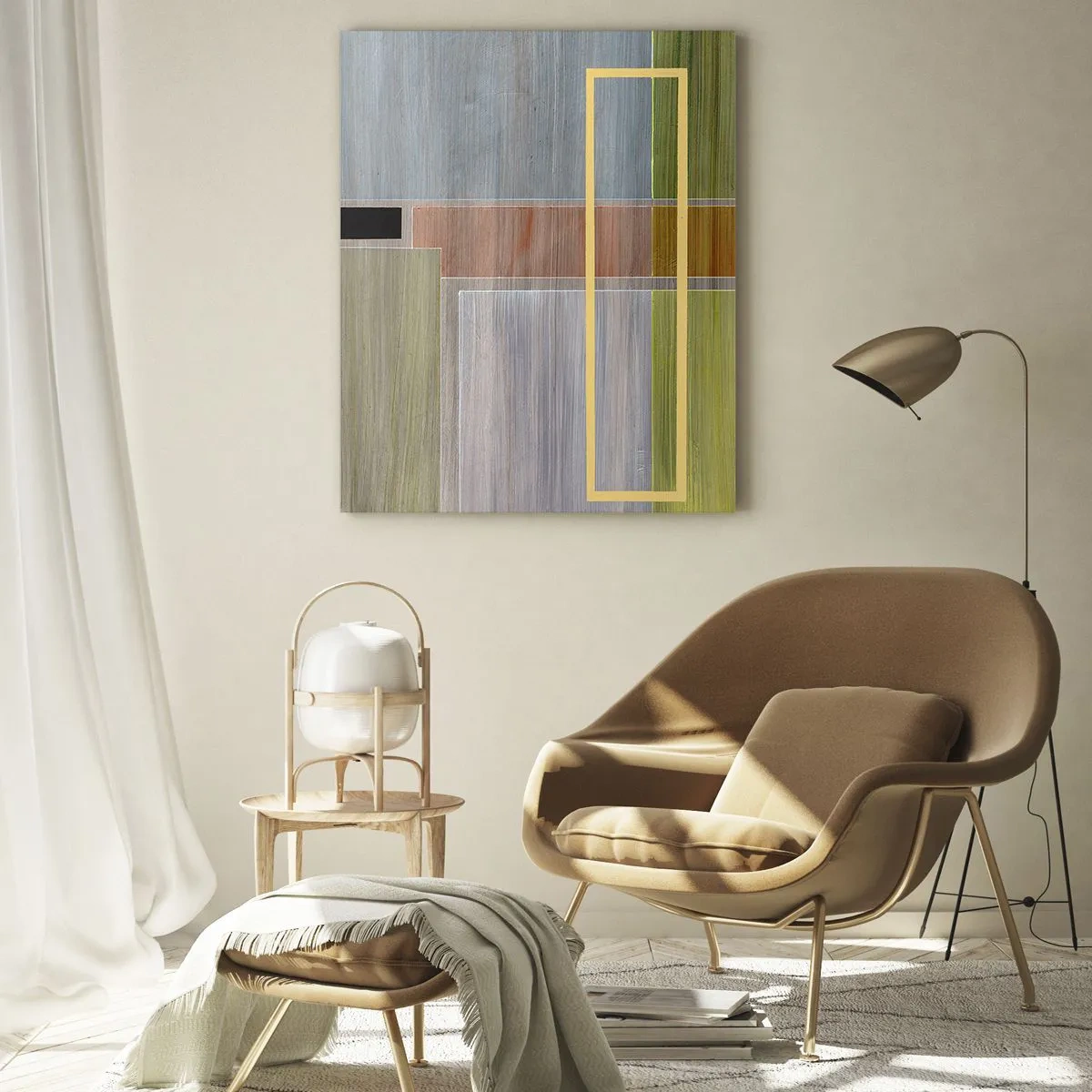 Impression sur verre - Image sur verre - Composition géométrique aux couleurs pastel avec des rectangles - 80x120cm - Simple et calme - Décoration murale moderne pour le salon et la chambre ARTTOR