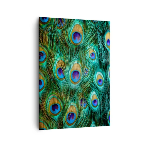 Impression sur toile - Image sur toile - Détails des plumes de paon aux couleurs riches - 50x70cm - Un regard de paon - Décoration murale moderne pour le salon et la chambre ARTTOR