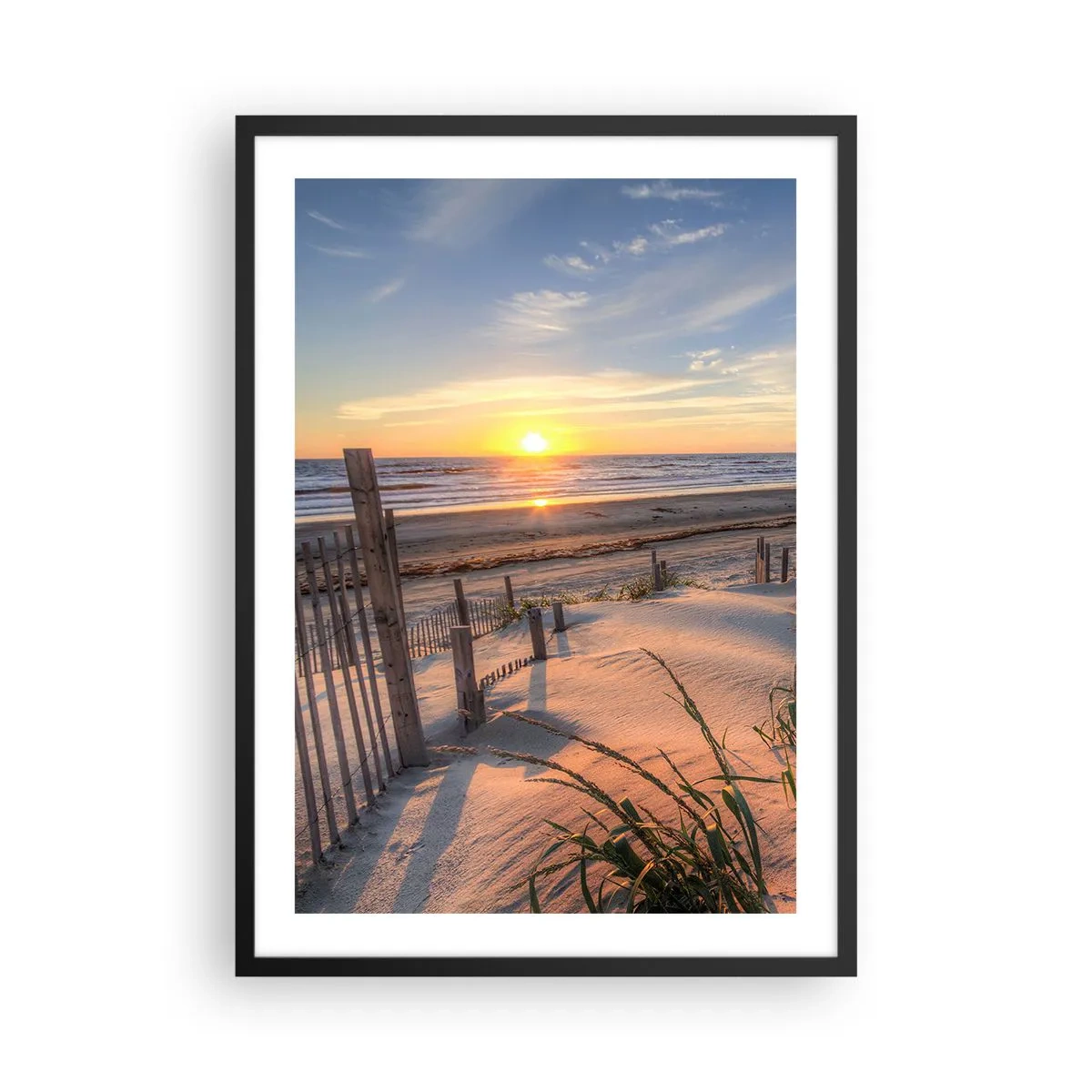 Affiche dans un cadre noir - Poster - La plage éclairée par le soleil couchant - 50x70cm - Ombre et brillance du vent - Décoration murale moderne pour le salon et la chambre ARTTOR