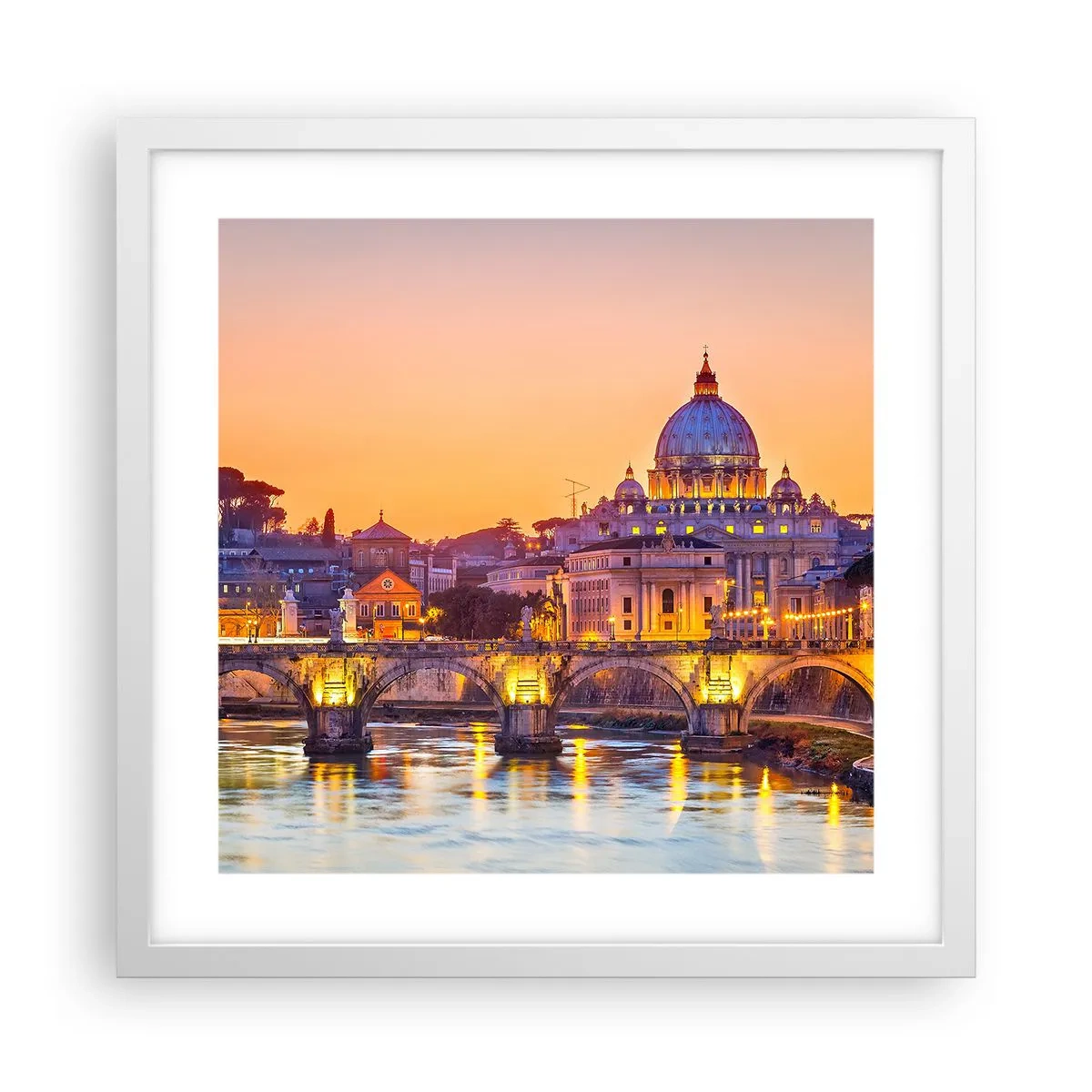 Affiche dans un cadre blanc - Poster - Coucher de soleil sur la ville éternelle - 40x40 cm