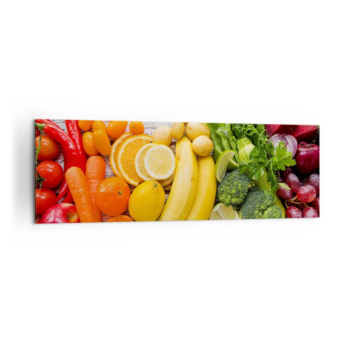 Impression sur toile - Image sur toile - Fruits et légumes colorés sur fond de bois - 160x50cm - Ce n'est pas suffisant? - Décoration murale moderne pour le salon et la chambre ARTTOR