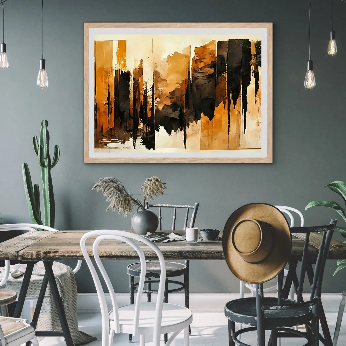 Affiche dans un chêne clair - Poster - Harmonie de noir et d'or - 70x50 cm