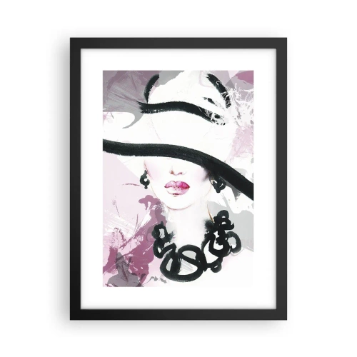 Affiche dans un cadre noir - Poster - Portrait d'une dame en noir et rose - 30x40 cm