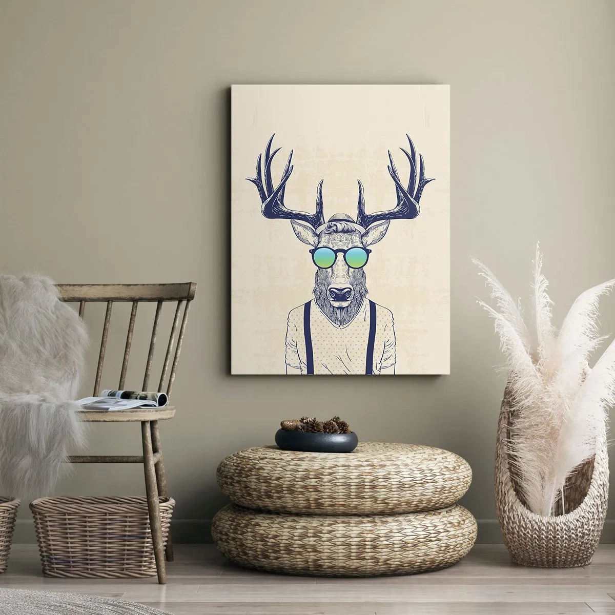 Impression sur toile - Image sur toile - Cerf stylisé avec des lunettes de soleil - 50x70cm - A qui vous attendiez-vous ? - Décoration murale moderne pour le salon et la chambre ARTTOR