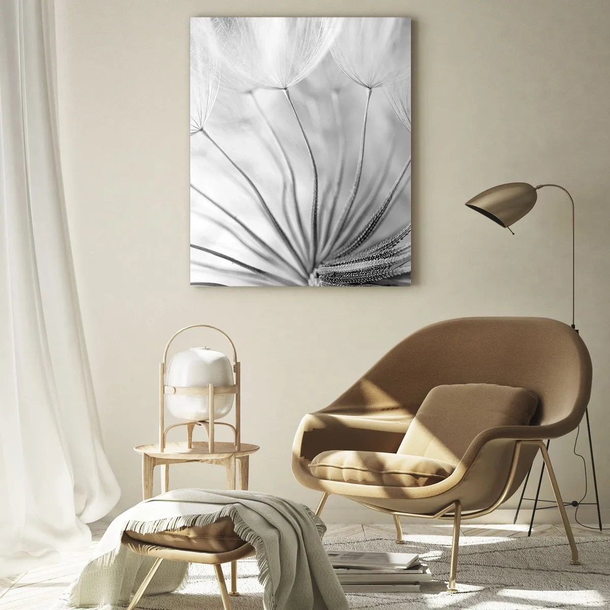 Impression sur verre - Image sur verre - Pissenlits délicats dans des tons noir et blanc - 70x100cm - Aigrette avant son envol - Décoration murale moderne pour le salon et la chambre ARTTOR