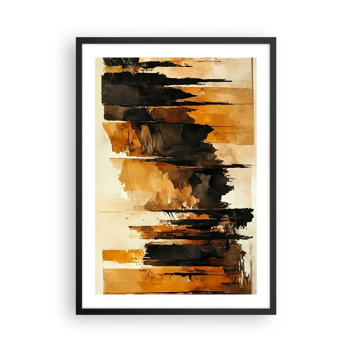 Affiche dans un cadre noir - Poster - Une composition abstraite dans des tons bruns chauds et noirs. - 50x70cm - Harmonie de noir et d'or - Décoration murale moderne pour le salon et la chambre ARTTOR