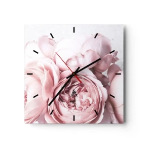 Horloge murale - Pendule murale - Pivoines roses dans une lumière douce sur un fond clair - 30x30cm - Pour les romantiques - Décoration murale moderne pour le salon et la chambre ARTTOR