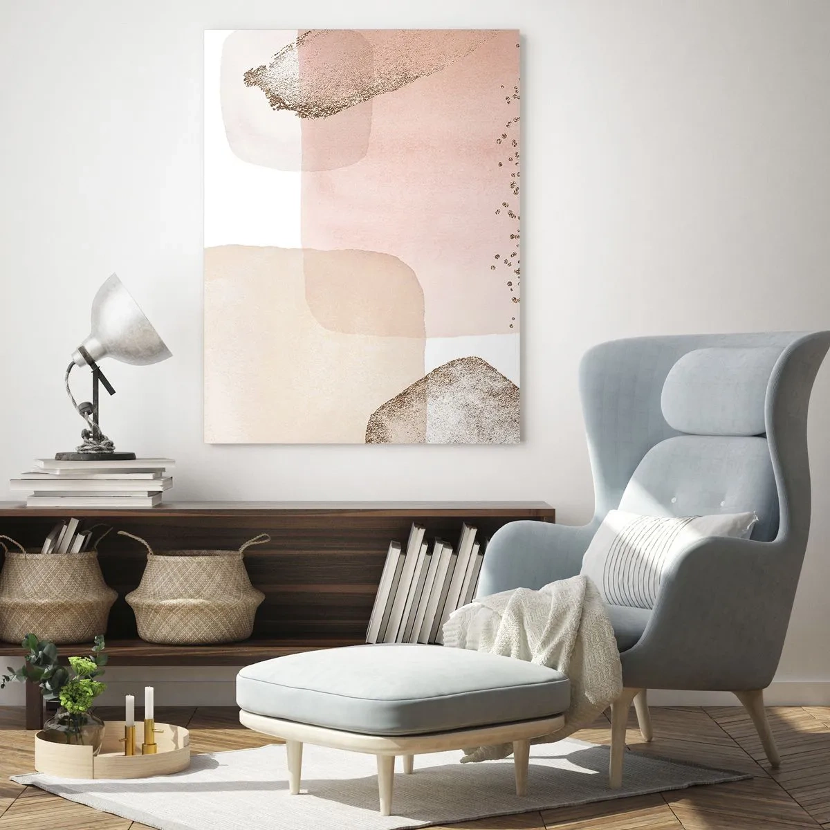 Impression sur verre - Image sur verre - Une composition abstraite dans les tons de rose, beige et or. - 50x70cm - Regard à travers la couleur - Décoration murale moderne pour le salon et la chambre ARTTOR