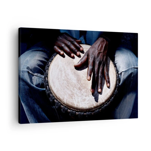 Impression sur toile - Image sur toile - Mains jouant du djembé dans une composition dynamique - 70x50cm - Vis à son rythme - Décoration murale moderne pour le salon et la chambre ARTTOR