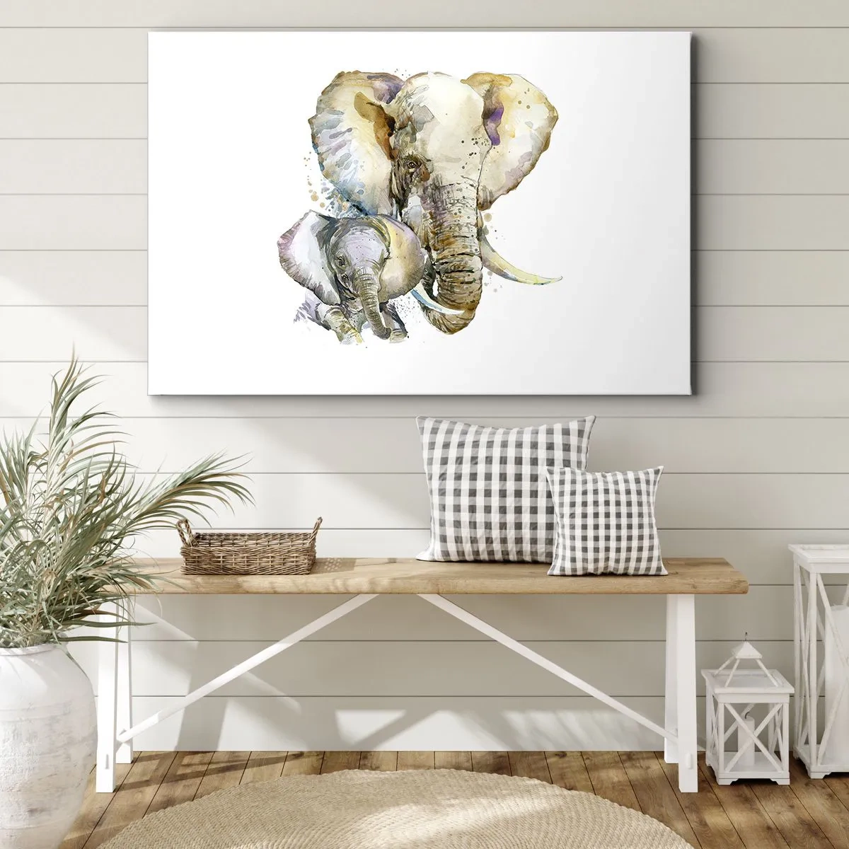 Impression sur toile - Image sur toile - Éléphants à l'aquarelle aux couleurs subtiles - 70x50cm - Rien ne peut égaler maman - Décoration murale moderne pour le salon et la chambre ARTTOR
