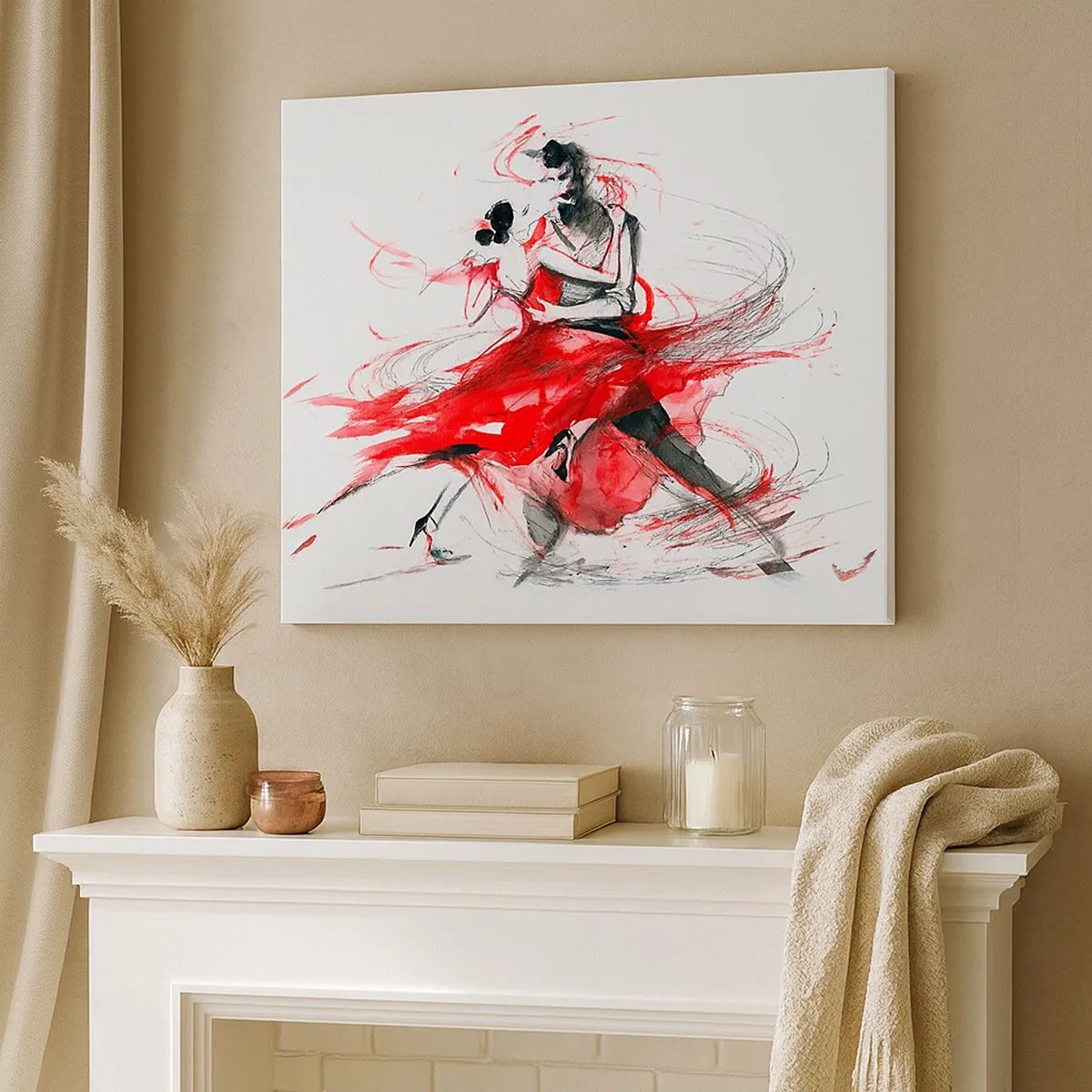Impression sur toile - Image sur toile - Danseurs dans une danse dynamique aux accents rouges - 70x50cm - Tango - le rythme de la passion - Décoration murale moderne pour le salon et la chambre ARTTOR