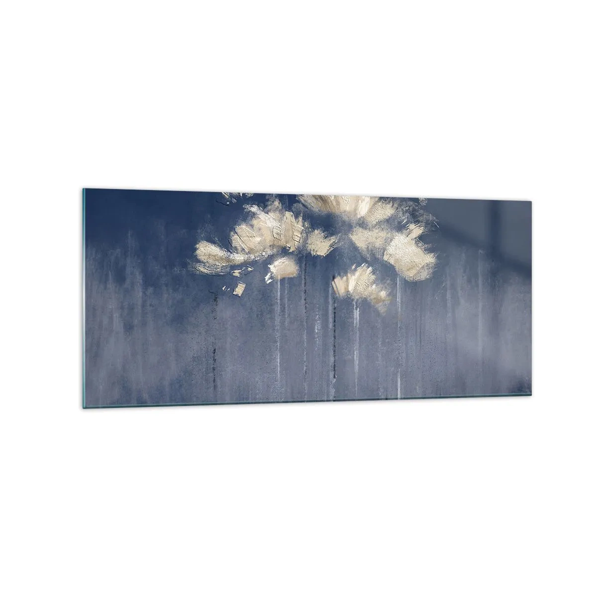 Impression sur verre - Image sur verre - Fleurs délicates sur fond bleu - 120x50cm - Comme des pétales au vent - Décoration murale moderne pour le salon et la chambre ARTTOR