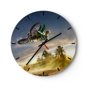 Horloge murale - Pendule murale - Motocross sur fond de soleil couchant - 30x30cm - Activez les émotions ! - Décoration murale moderne pour le salon, la cuisine et la chambre ARTTOR