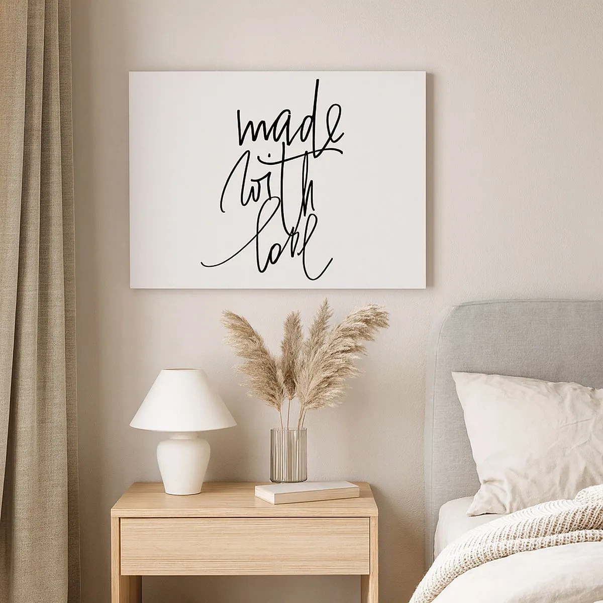 Impression sur toile - Image sur toile - Inscription noire « Made with love » sur fond blanc - 70x50cm - La meilleure marque - Décoration murale moderne pour le salon et la chambre ARTTOR