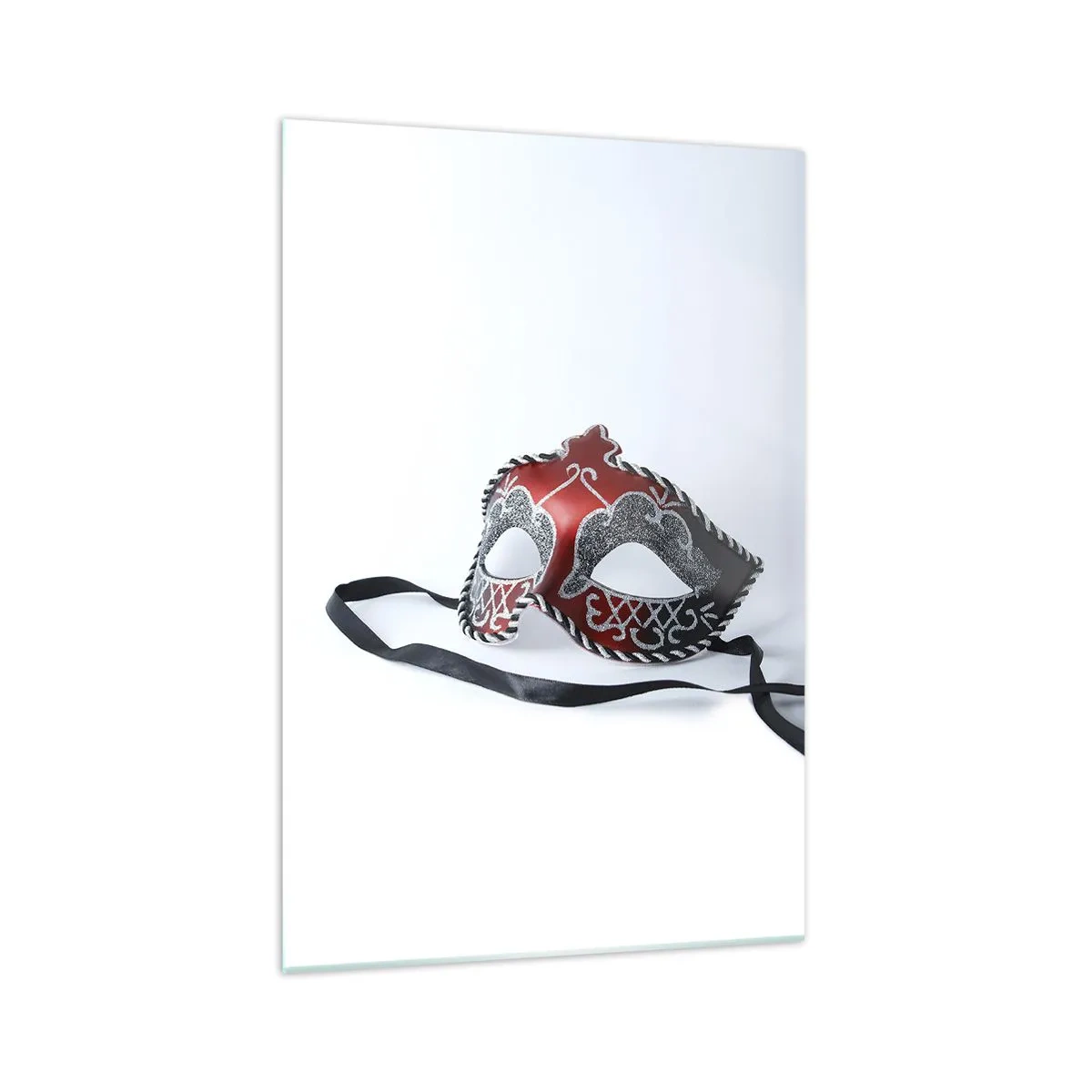 Impression sur verre - Image sur verre - Masque de carnaval rouge sur fond clair - 70x100cm - Invitation au bal - Décoration murale moderne pour le salon et la chambre ARTTOR