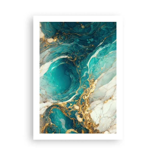 Affiche - Poster - Abstraction turquoise avec des accents dorés - 50x70cm - Composition en veines d'or - Décoration murale moderne pour le salon et la chambre ARTTOR