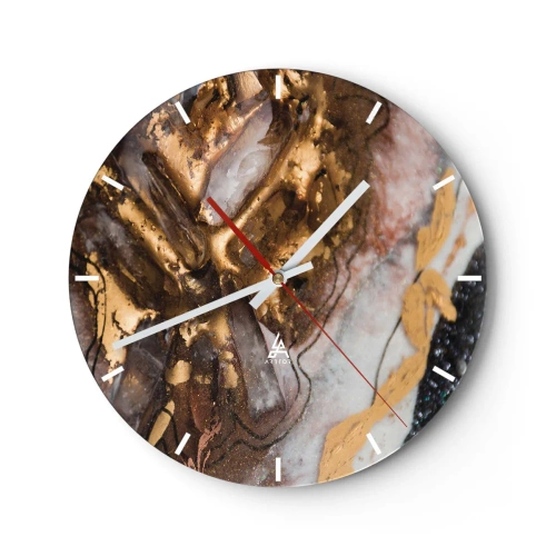 Horloge murale - Pendule murale - Composition abstraite avec des textures dorées et minérales - 30x30cm - Élément de la terre - Décoration murale moderne pour le salon, la cuisine et la chambre ARTTOR