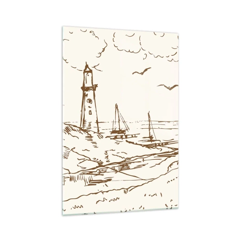 Impression sur verre - Image sur verre - Croquis d'un phare surplombant la mer - 70x100cm - Esquisse de souvenirs d'été - Décoration murale moderne pour le salon et la chambre ARTTOR