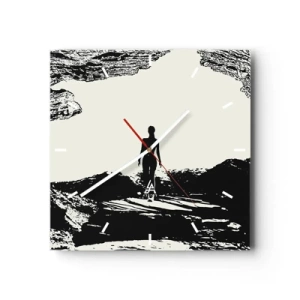 Horloge murale - Pendule murale - Silhouette noire et blanche d'une femme dans une grotte contre le ciel - 30x30cm - Nouveau look - Décoration murale moderne pour le salon et la chambre ARTTOR