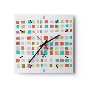 Horloge murale - Pendule murale - Carrés colorés dans un arrangement minimaliste sur fond blanc - 30x30cm - Jeu inconnu - Décoration murale moderne pour le salon et la chambre ARTTOR
