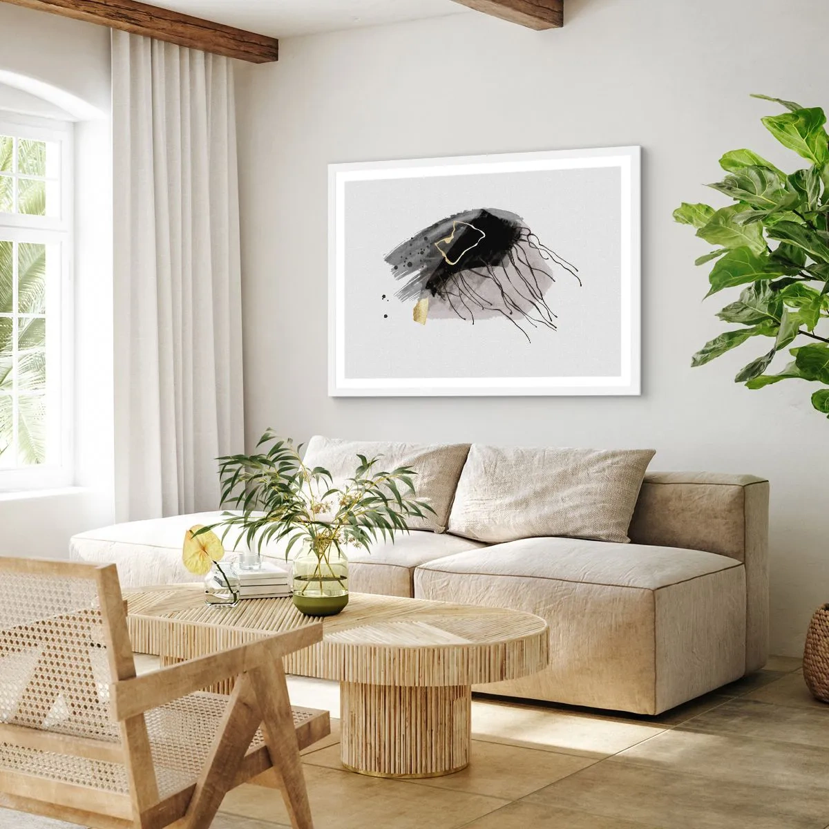 Affiche dans un cadre blanc - Poster - En noir et en or - 100x70 cm