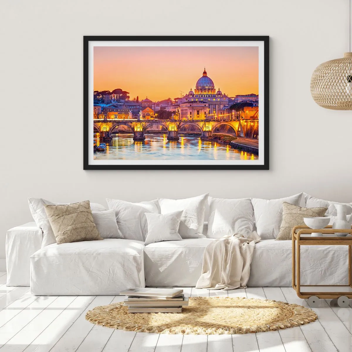 Affiche dans un cadre noir - Poster - Coucher de soleil sur la ville éternelle - 40x30 cm