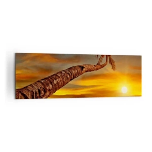 Impression sur toile - Image sur toile - Palmier sur la plage au coucher du soleil avec vue sur la mer - 160x50cm - Vacances exotiques, aventure caribéenne - Décoration murale moderne pour le salon et la chambre ARTTOR