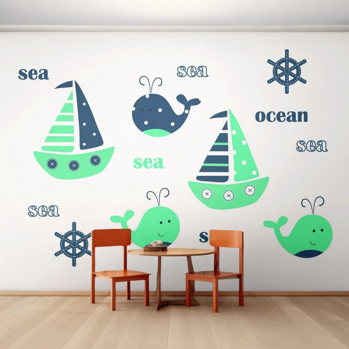 Papier Peint Autocollant Deluxe Sticker - À travers les mers et les océans - Pour les enfants, Nautique, Voilier - 250x175 cm