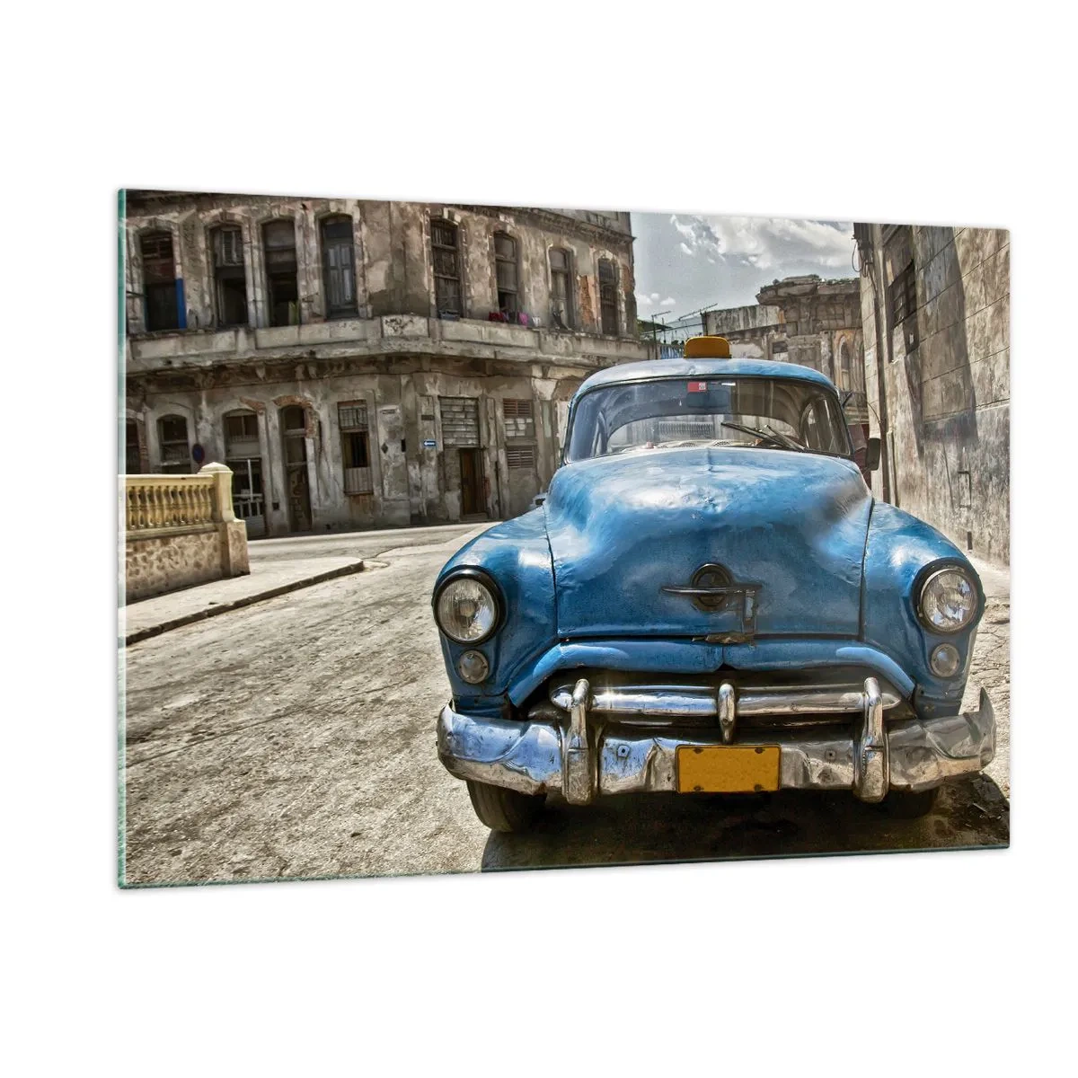 Impression sur verre - Image sur verre - Voiture classique cubaine dans les rues de La Havane - 120x80cm - L'ancien est beau - Décoration murale moderne pour le salon et la chambre ARTTOR