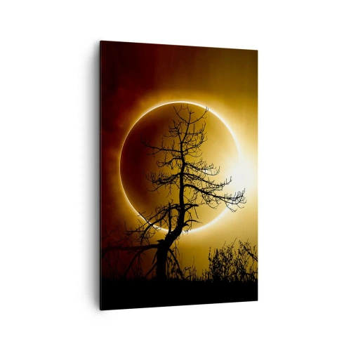 Impression sur toile - Image sur toile - Éclipse solaire avec une silhouette d'arbre au premier plan - 80x120cm - Éclipse totale - Décoration murale moderne pour le salon et la chambre ARTTOR