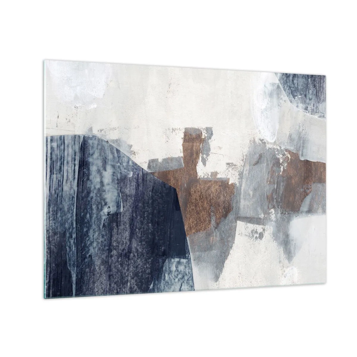 Impression sur verre - Image sur verre - Formes géométriques en bleu, marron et blanc - 70x50cm - Formes bleues et brunes - Décoration murale moderne pour le salon et la chambre ARTTOR