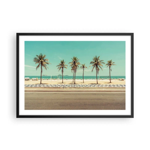 Affiche dans un cadre noir - Poster - Palmiers sur la plage surplombant la mer et le ciel bleu - 70x50cm - Gardien de plage - Décoration murale moderne pour le salon et la chambre ARTTOR