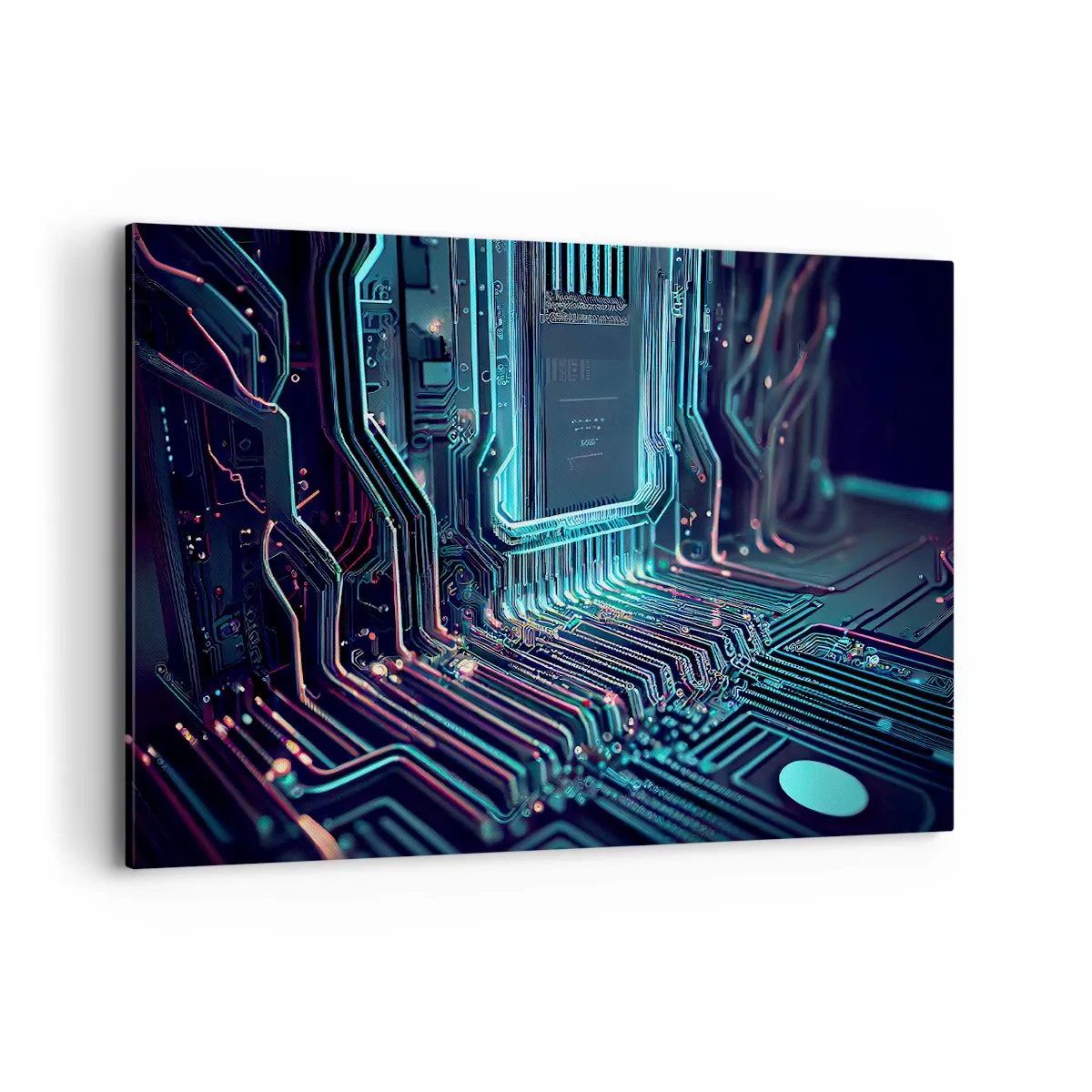 Impression sur toile - Image sur toile - Circuit imprimé technologique avec pistes lumineuses - 120x80cm - Je pense comme ça… - Décoration murale moderne pour le salon et la chambre ARTTOR
