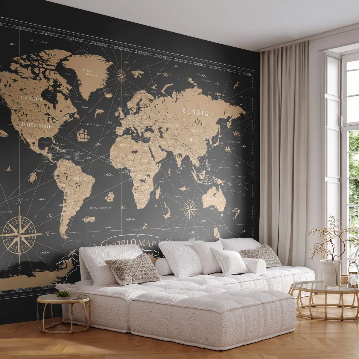 Papier Peint Photo Premium Canvas - Les limites de mon monde - Carte du monde, Ancien, Rétro - 250x175 cm
