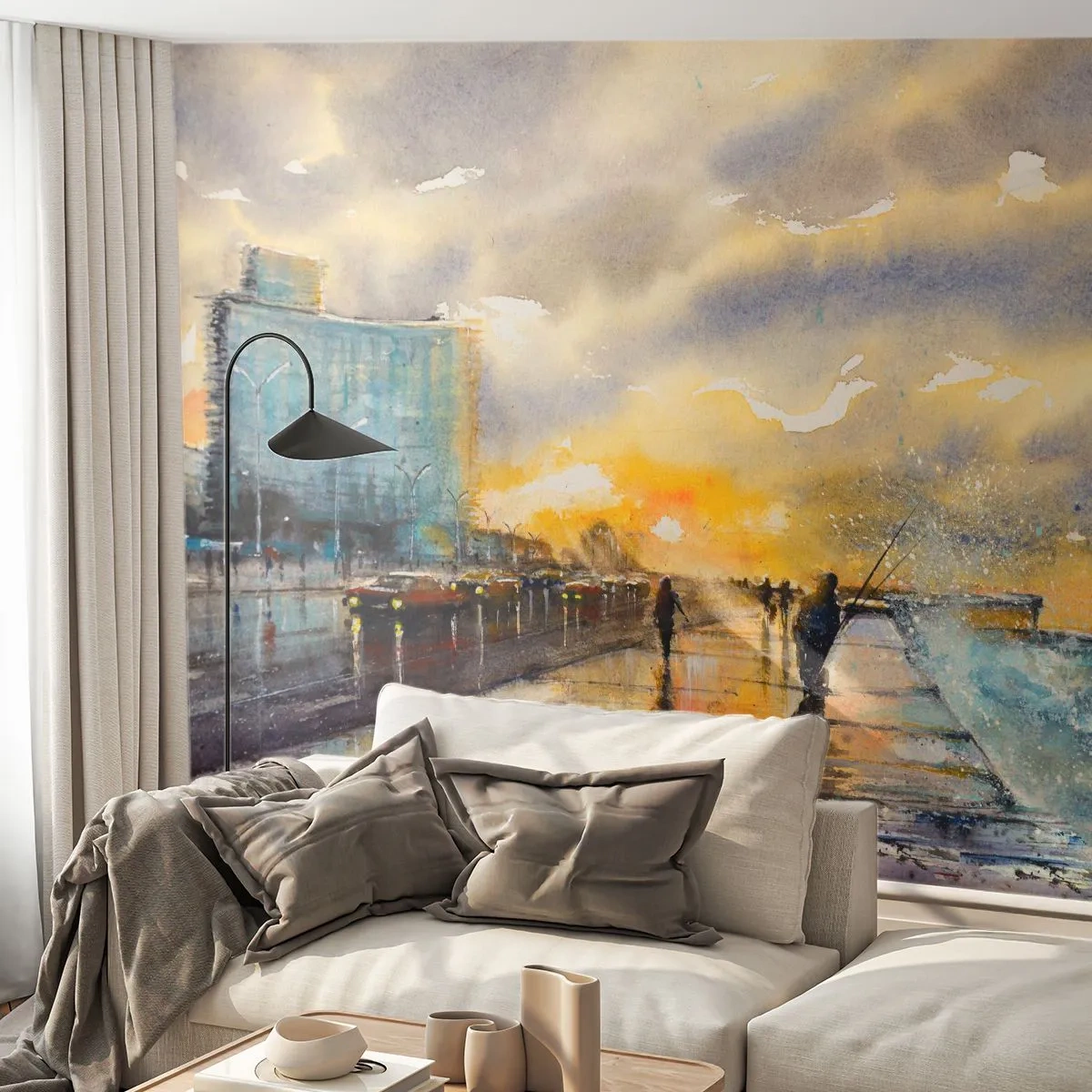 Papier Peint Autocollant Deluxe Sticker - La vie sur le rivage - Paysage, Morceau, Coucher de soleil - 350x256 cm